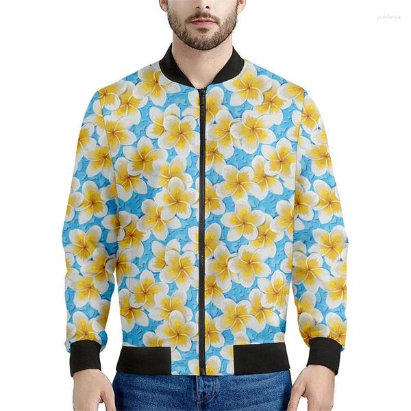 Chaquetas para hombres Patrón de Frangipani colorido Chaqueta con cremallera Hombres Mujeres Impreso en 3D Abrigo floral con cremallera Tops Manga larga Sudadera bomber