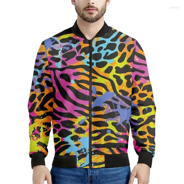 Chaquetas para hombres colorido leopardo 3D estampado con cremallera para hombres sudadera de personalidad primavera otoño street abrigos de manga larga