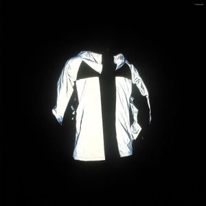 Chaquetas para hombre, abrigos reflectantes coloridos, ropa técnica transpirable de malla de retales de entrenamiento para hombre, chaqueta con capucha informal deportiva de Hip Hop Harajuku