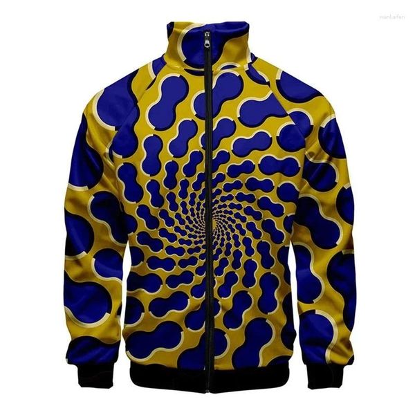 Vestes pour hommes Coloré Spirale Optique 3D Impression Col montant Veste Mode Printemps Automne Manteau Surdimensionné Fermeture À Glissière Hommes Vêtements D'extérieur