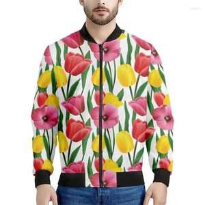 Herenjassen Kleurrijke Tulp Grafische Rits Jas Heren 3d Gedrukt Bloemen Sweatshirt Dames Tops Cool Lange Mouwen Straat Bomberjas