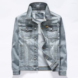 Men's Jackets Colors Classic Style Men's Vintage Blue Denim Jacket Spring en Autumn Stretch Cotton Casual Jeans Coat Mannelijk Brand