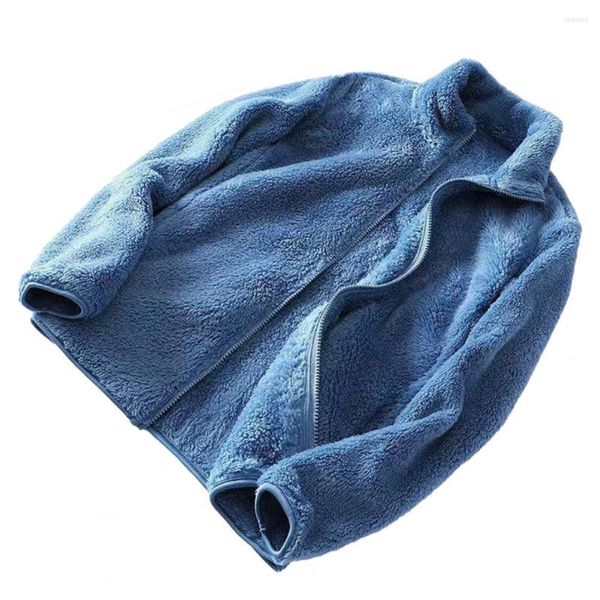 Chaquetas para hombres Cómoda chaqueta unisex Streetwear Abrigo de felpa de doble cara Cuello de soporte Cremallera Placket Espesado Piel sintética para otoño