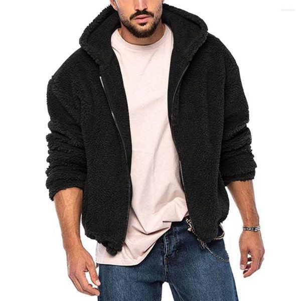 Vestes pour hommes Manteau de mode confortable Marque d'hiver Chaud Fausse Fourrure Polaire Fluffy Sweat à capuche Veste Jumper