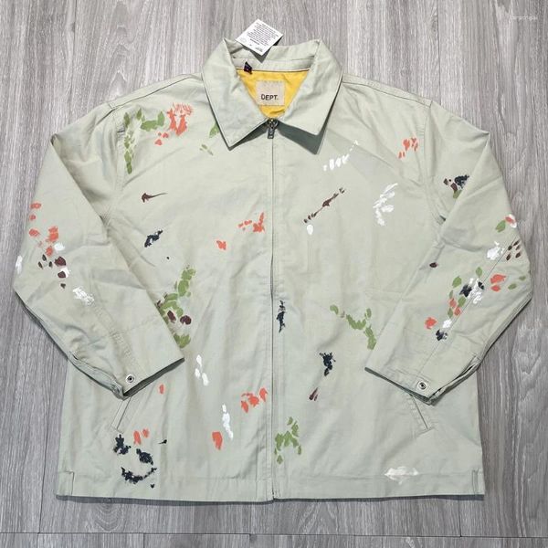 Chaquetas para hombres Cooocoll Fashion Tide Brand Abrigo de trabajo Vintage Pintado a mano Graffiti Solapa Cremallera Hombres Tops Oversize Streetwear Chaqueta para