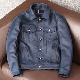 Chaquetas para hombres COPERSIAN Vintage Blue Men Chaqueta de cuero Slim Fashion 100 Natural Cowhide Man Abrigo genuino Otoño Primavera 231116