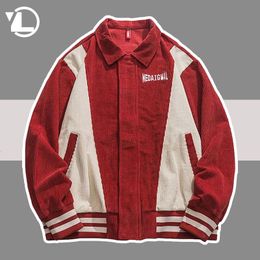 Vestes pour hommes Velours côtelé Collège Vestes Hommes Printemps Automne Casual Mode Rouge Baseball Outwear Hommes Rétro Patchwork Couleur Bloc Varsity Manteaux 230721