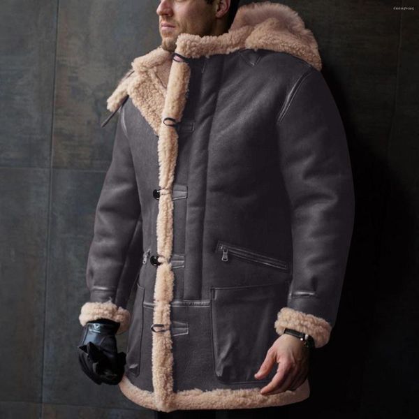 Vestes pour hommes lit pour grosses personnes hommes à capuche hiver bouton manteau revers col à manches longues polaire doublé hommes veste laine voiture