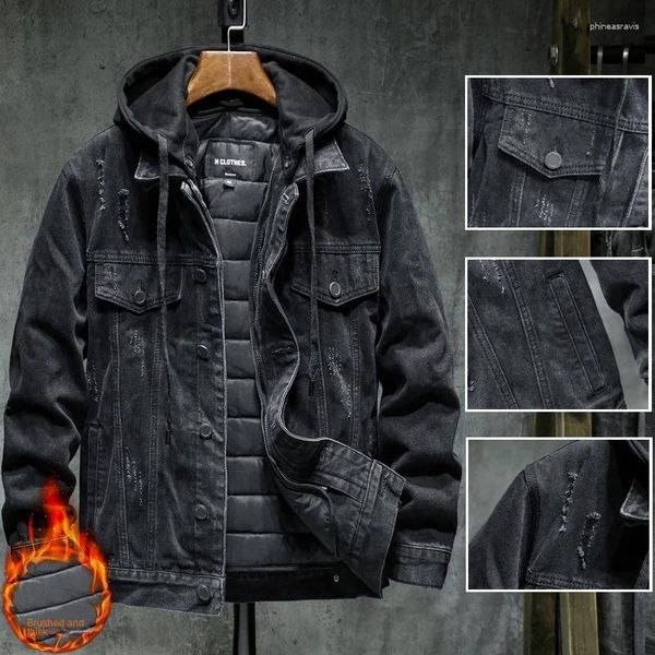 Chaquetas para hombres Forro de algodón Chaqueta gruesa para hombres Jeans Denim Ropa exterior con capucha Abrigo de vaquero cálido Invierno 4XL 5XL Vestes