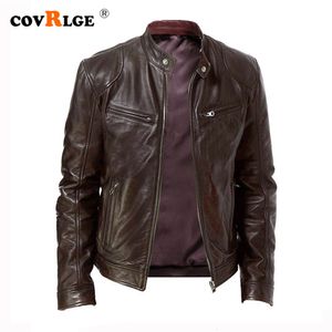 Vestes masculines Covrlge Spring Men's Stand-up Collar en cuir mince en cuir zipper poche décorative PU Biker Men Vêtements décontractés mâle MWP085 230812