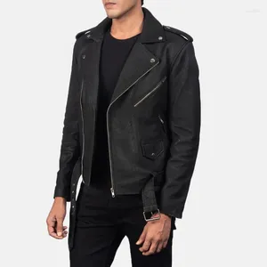 Vestes pour hommes Veste en cuir craquelé Moto Tendance à la mode