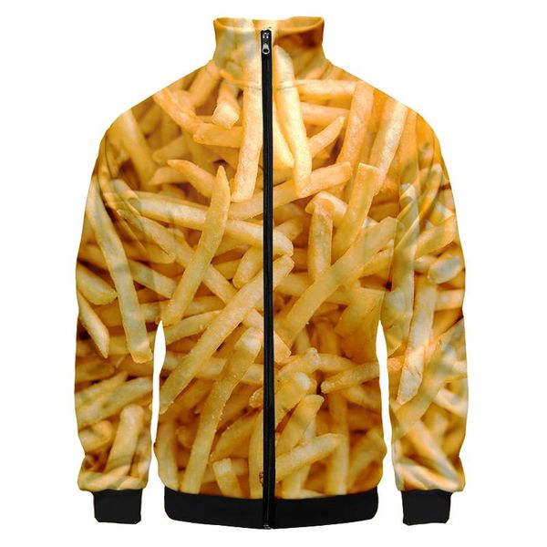 Chaquetas para hombre Creative Food Fries 3D impreso con capucha Unisex ropa deportiva sudadera Streetwear cremallera pulóver chaqueta Casual personalizada