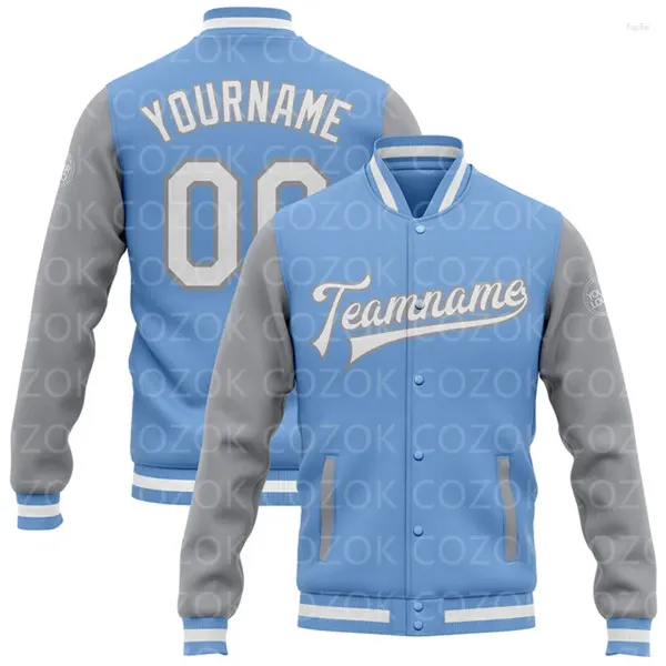 Vestes pour hommes Custom Blue Couleur 3D Imprimé Bouton de baseball Veste Bomber Full-Snap Varsity Letterman