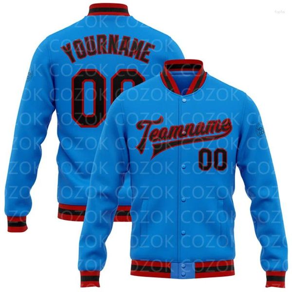 Vestes pour hommes Personnalisé Bleu Brillant 3D Imprimé Bouton De Baseball Veste Bomber Full-Snap Varsity Letterman