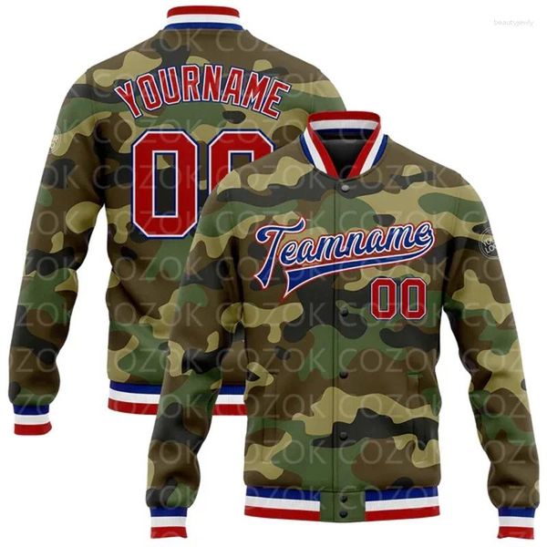 Chaquetas de hombre Camuflaje personalizado Color 3D Impreso Chaqueta con botones de béisbol Bomber Full-Snap Varsity Letterman