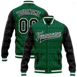 Vestes pour hommes Custom Green Couleur 3D Imprimé Bouton de baseball Veste Bomber Full-Snap Varsity Letterman