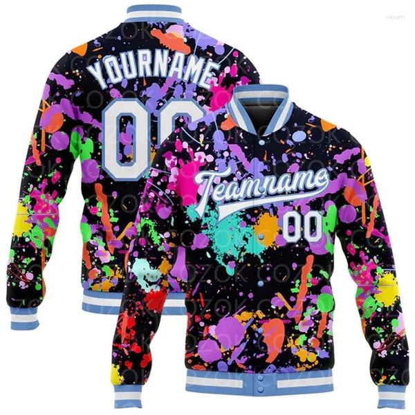 Chaquetas de hombre Chaqueta con botones de béisbol impresa en 3D multicolor personalizada Bomber Full-Snap Varsity Letterman