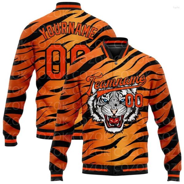 Chaquetas para hombre Patrón de tigre personalizado Chaqueta con botones de béisbol impresa en 3D Bomber Full-Snap Varsity Letterman