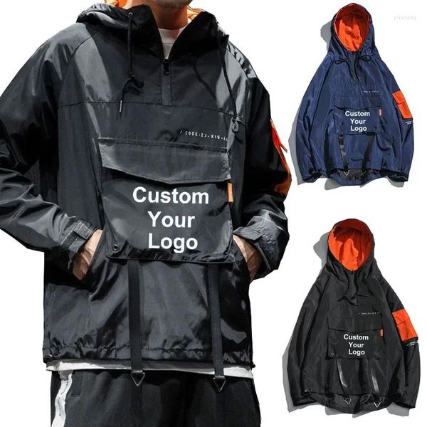 Jackets para hombres personalizados su logotipo chaqueta al aire libre jaleo con capucha impermeable al viento liviano big breakbock harajuku