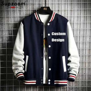 Vestes pour hommes Customisat Pattern Printing Top Fashion Fleece Casual Baseball Uniform Cotton Spliced Regular Rib Sleeve Bomber Jacket Men HKD230710