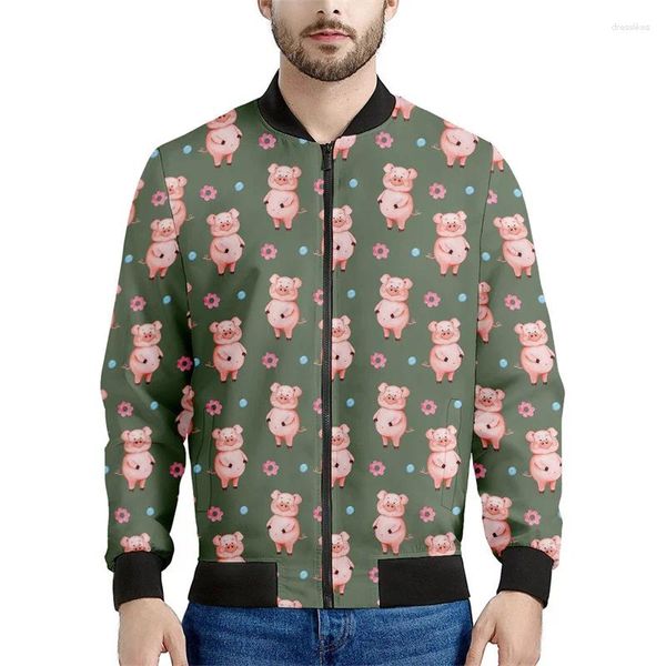 Vestes pour hommes mignon cartoon motif de porc imprimé veste veste 3d manches longues sweat-shirt oversize de rue à la fermeture à glissière