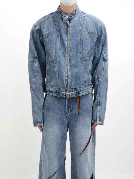 Vestes pour hommes Dark Avant-Garde Style Vêtements Épaulettes Court Denim Veste Vintage Biker pour hommes