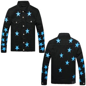 Vestes pour hommes denim AM Denim IRI Broderie top nouvelle tendance décoration mâle frange effilochée correspondant bleu Pentagram veste en jean ARI7708