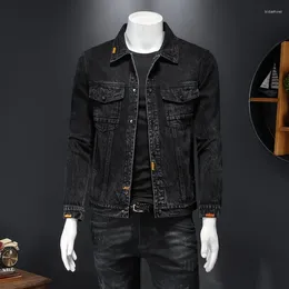 Giacche da uomo Giacca di jeans Stile europeo Autunno Marchio di moda Nero Casual Risvolto Lavaggio Taglie forti