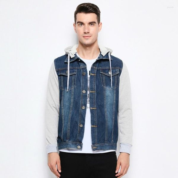 Chaquetas de los hombres Chaqueta de mezclilla Hombres Jeans con capucha Hombres Moda Patchwork Sudaderas con capucha Casual Vaquero Streetwear y abrigos