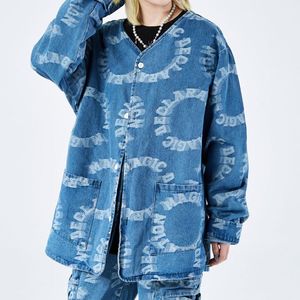 Heren Jassen Denim Jacket Shirts Sets Letters Printing Enkele Breasted Streetwear Harajuku Oversized Herfst Katoenen Jas Kleding