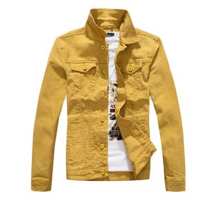 Chaquetas para hombres Chaquetas de mezclilla Hombres Chaqueta de mezclilla de color sólido Abrigo de mezclilla ajustado Chaqueta militar de moda Amarillo Negro Verde Blanco Top para hombres 230422