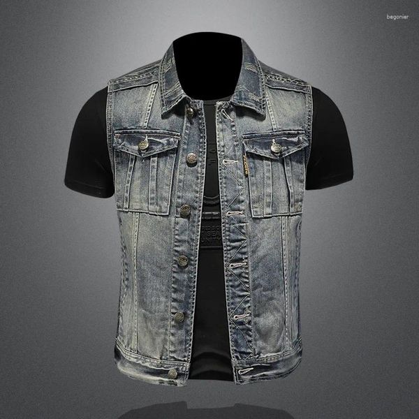 Vestes pour hommes Denim Vest Printemps Automne Haute Qualité Européenne et Américaine Rétro Vieux Simple Sans Manches Slim Fit