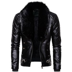 Herenjassen Ontwerp Motorcycle Bomber Add Wool Leather Jacket Heren Herfst Turn Down Bontkraag Afneembare Slim Fit Mannelijke Warme Pu-jassen 230824