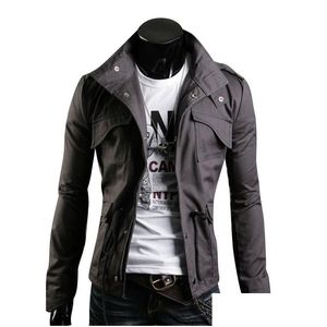 Chaquetas para hombres Diseño Primavera Hombres Chaqueta Stand Collar Personalidad Básico Mens Casual Slim Tipo Abrigo Hombre Invierno Bolsillos Outwears Clot Dhoj2