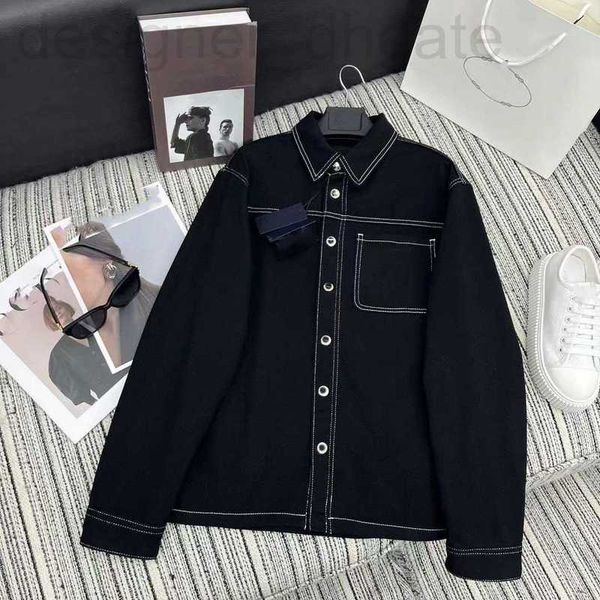 Chaquetas para hombres Diseñador 2023 Otoño / Invierno Nuevo PRA Nanyou Temperamento definido alto Contraste de edad reducida Cuello de polo Abrigo de mezclilla negro de un solo pecho para mujeres 4D64