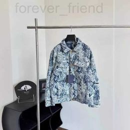 Herenjacks Designer 2024 Autumn/Winter L Home Blue en Wit Porselein Flower Tasel Denim Jacket Coar