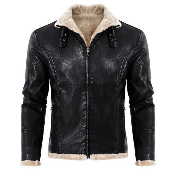 Vestes de vestes masculines Coats 2023 New Winter Pu Leather Veste pour hommes avec veste intégrée de fourrure, manteau de revers épaispé européen