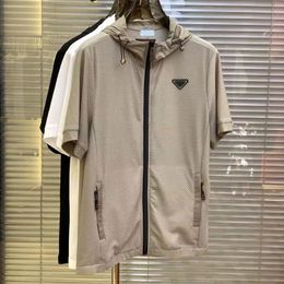 Men's Jackets designer jacket Summer short sleeved Ice shreds shirt Inverted triangle short sleeved jacket Luxury Cardigan zipper hooded shirt 24SS