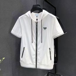 Heren Jackets Designer Jacket Zomer Korte mouwen Ice Shreds Shirt omgekeerde driehoek Korte mouwen Jacket Luxe Cardigan Zipper Hooded Shirt Fashion