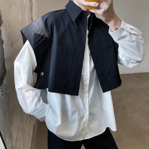 Herenjacks designer stijl mouwloos shirt shirt short vest sjaal top ontwerp buitenste slijtage silhouet mantel rapel vestmen's