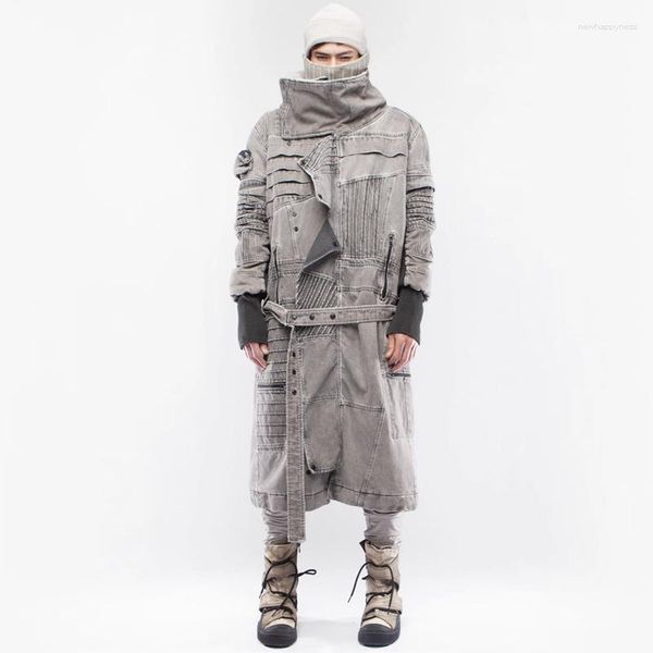 Vestes pour hommes Designer style de sol de déchets asymétrique en détresse laine d'agneau manteau à coupe longue veste tendance de la rue tranchée lourde spéciale