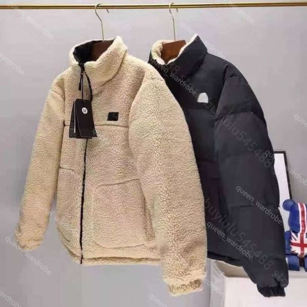 Chaquetas para hombres Diseñador Invierno Fleece Outerwear Stand Collar North Parka Down Abrigos Fu Routdoor Abrigo Cálido Espesado Cordero Puffer Al aire libre Prenda de dos caras