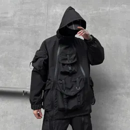 Chaquetas para hombres desmontables de diseño oblicuo de capacañas bolsas grandes de hip hop techwear para hombres chaqueta punk casual con capucha windbreaker