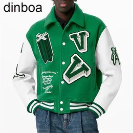 Herenjassen Dinboa Oem Aangepaste ketting Chenille Patch Borduren Leren hoes Vintage Baseball Letterman Varsity Jacket voor heren 231031