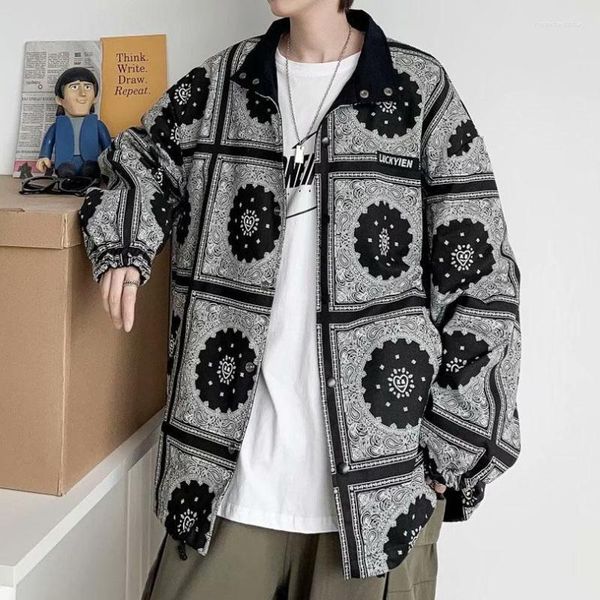 Hommes Vestes Double Face Automne Manteau Hommes Bandana Veste Mâle Paisley Coupe-Vent Varsity À Manches Longues Harajuku Vêtements 2023 Streetwear