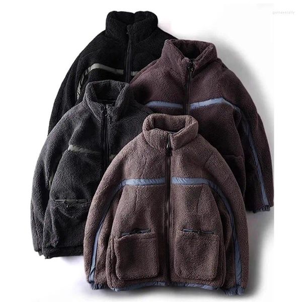 Chaquetas de hombre Chaqueta de lana de doble cara WinterPlush Espesar abrigo de algodón Clip de cuello de pie