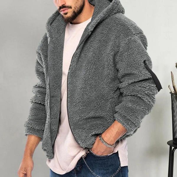 Vestes pour hommes Double face polaire hommes manteau automne hiver épais couleur unie veste à capuche lâche zip up doux manches longues poches en plein air