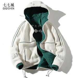 Hommes Vestes Double Face Porter Veste Manteau En Laine D'agneau Lettre D'hiver Casual Chaud Épais Hip Hop Parkas Homme À Capuche Tops Streetwear 221129