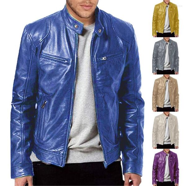 Jackets para hombres Down Coats Mens Rain Jacket 3xl Autumn and Winter Stand Collar de cuero con cremallera larga