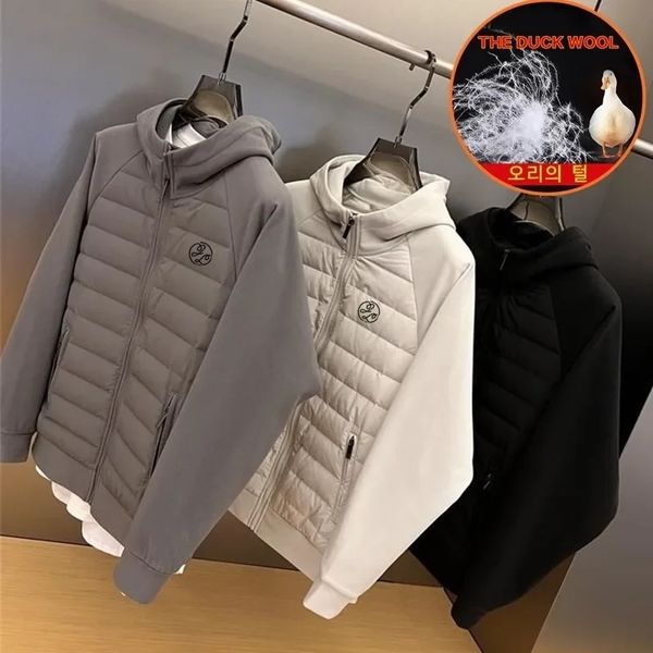 Vestes d'hommes Down Jacket Hommes Femmes Golf Vêtements Mode Splice Lâche Couple Couple Manteau Casual Sport Corée Blanc Duck Wear 231118